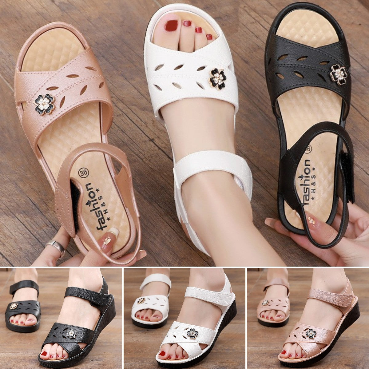 🌷【Vânzare de vară】【36-40】sandale noi de vară cu talpă moale cu floare goală, elegant și confortabil