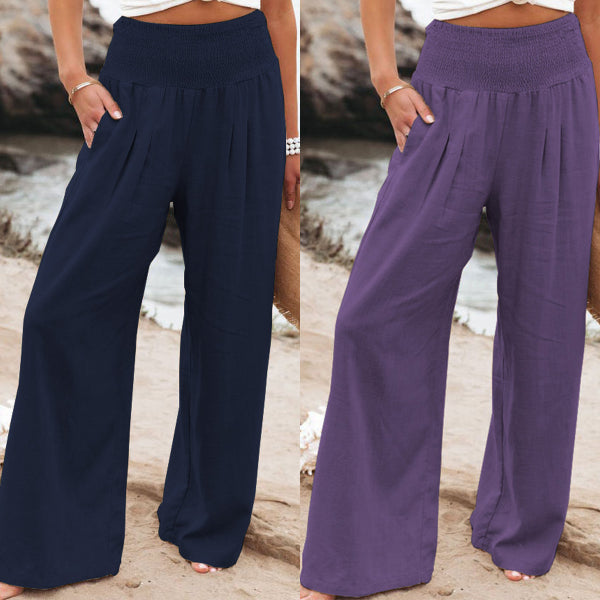 🔥🔥【S-3xl】Pantaloni largi casual pentru femei, din bumbac și in, de vară, 3905256