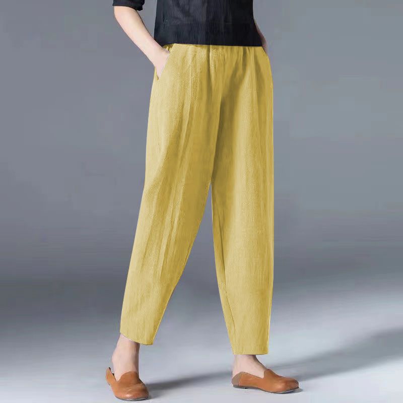 【Reducere 45%】Pantaloni casual pentru femei din bumbac și in cu talie elastică pentru primăvara și vara 2025
