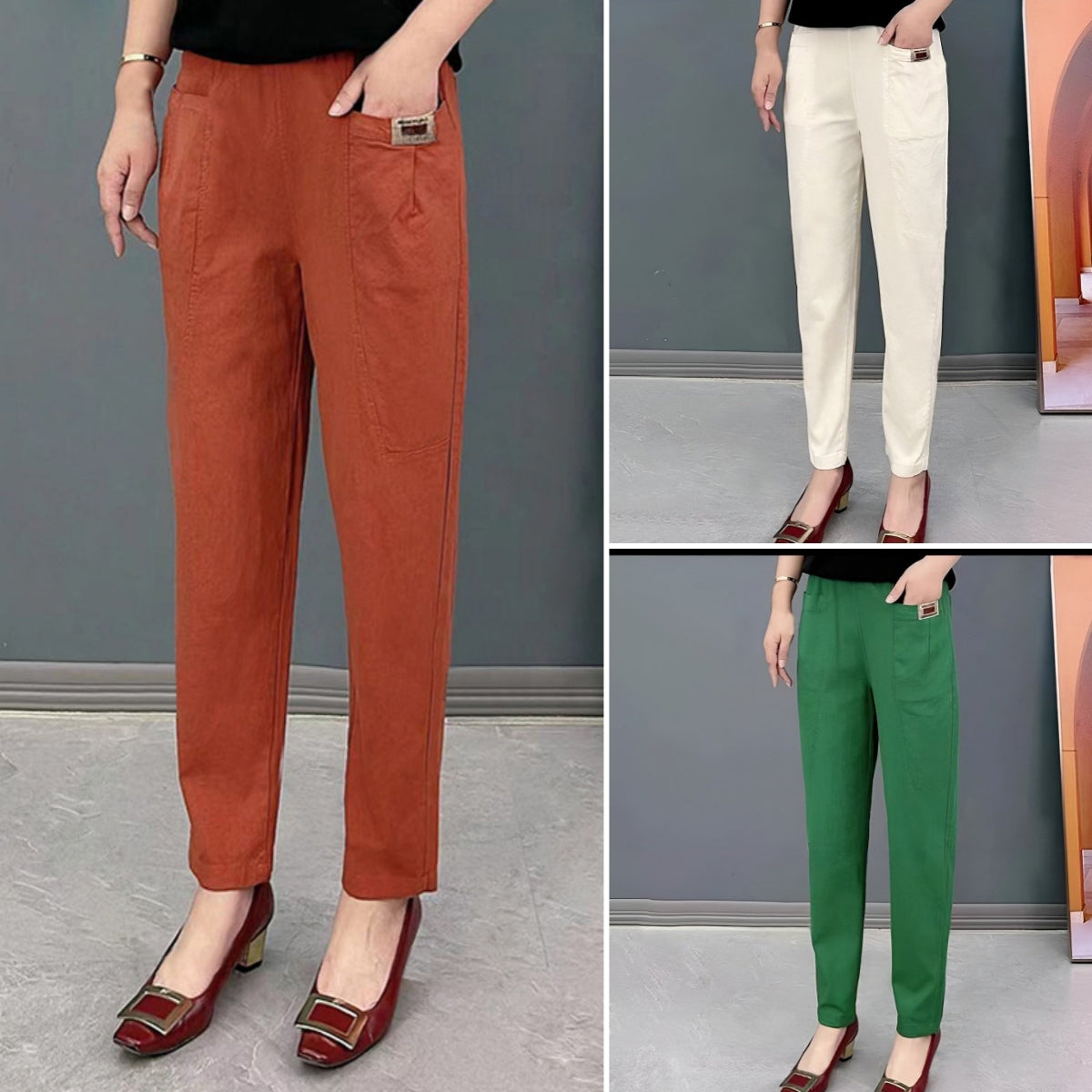 👖🔥🔥【M-6XL】Nové elastické a všestranné dámské kalhoty pro volný čas ve velkých velikostech, vyrobené z čisté bavlny 3905194