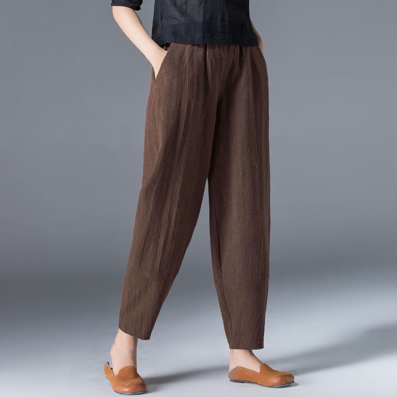 【Reducere 45%】Pantaloni casual pentru femei din bumbac și in cu talie elastică pentru primăvara și vara 2025