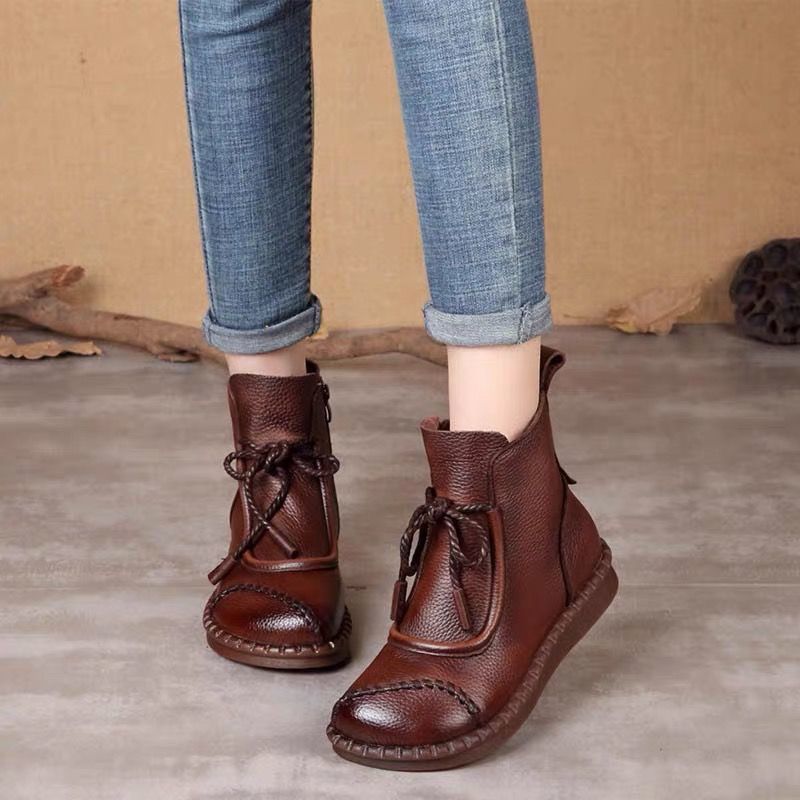 👢【35-40】Vintage kožne ženske gležnjače – ručno šivane, udobne i tople za jesen i zimu