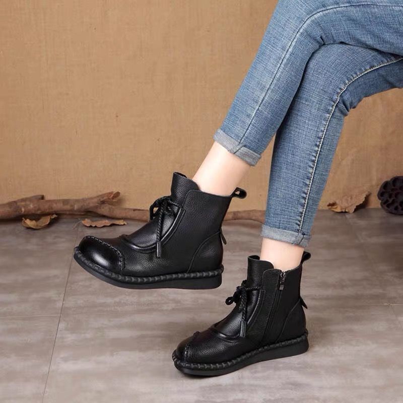 👢【35-40】Vintage kožne ženske gležnjače – ručno šivane, udobne i tople za jesen i zimu