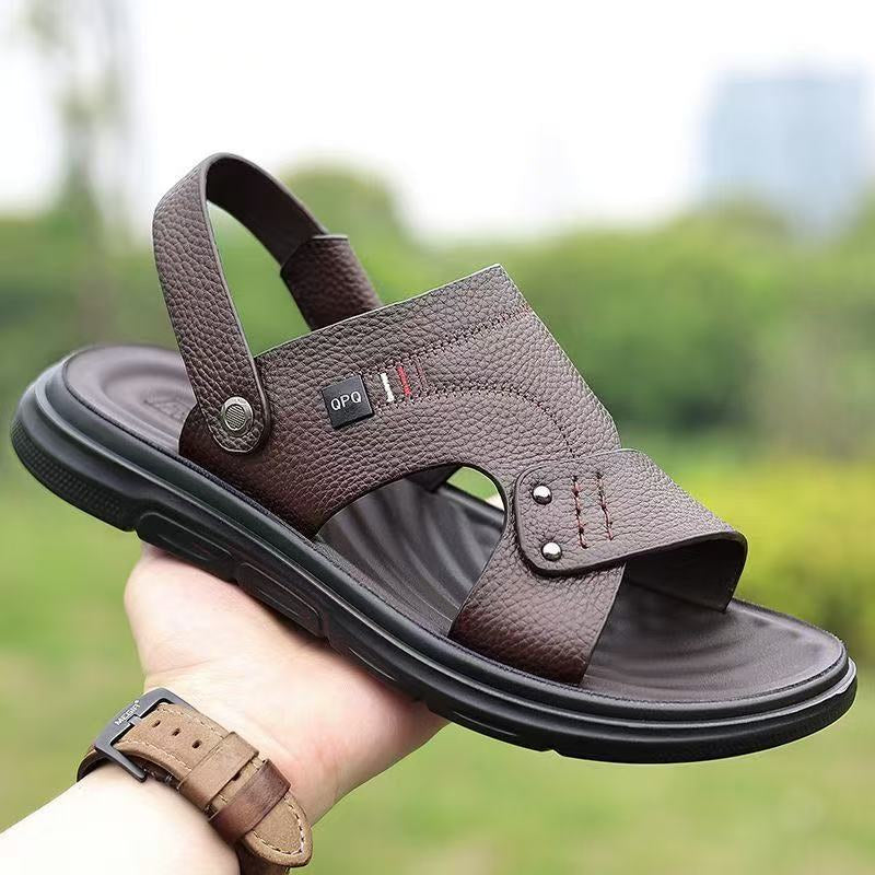 🐂50% sleva 【38-44】Nové pánské plážové sandály z pravé kůže s tlustou podrážkou
