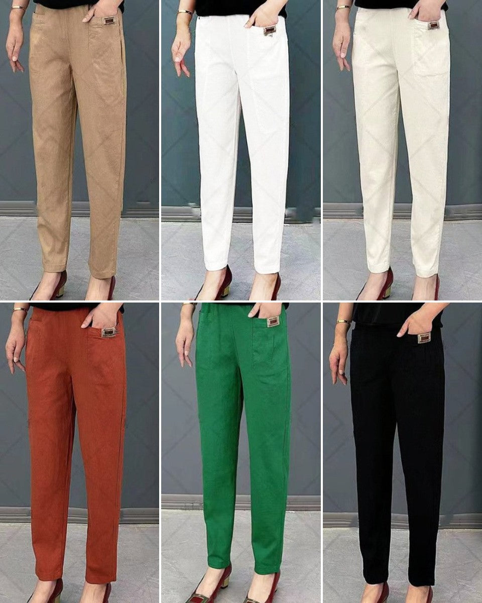 👖🔥🔥【M-6XL】Nové elastické a všestranné dámské kalhoty pro volný čas ve velkých velikostech, vyrobené z čisté bavlny 3905194