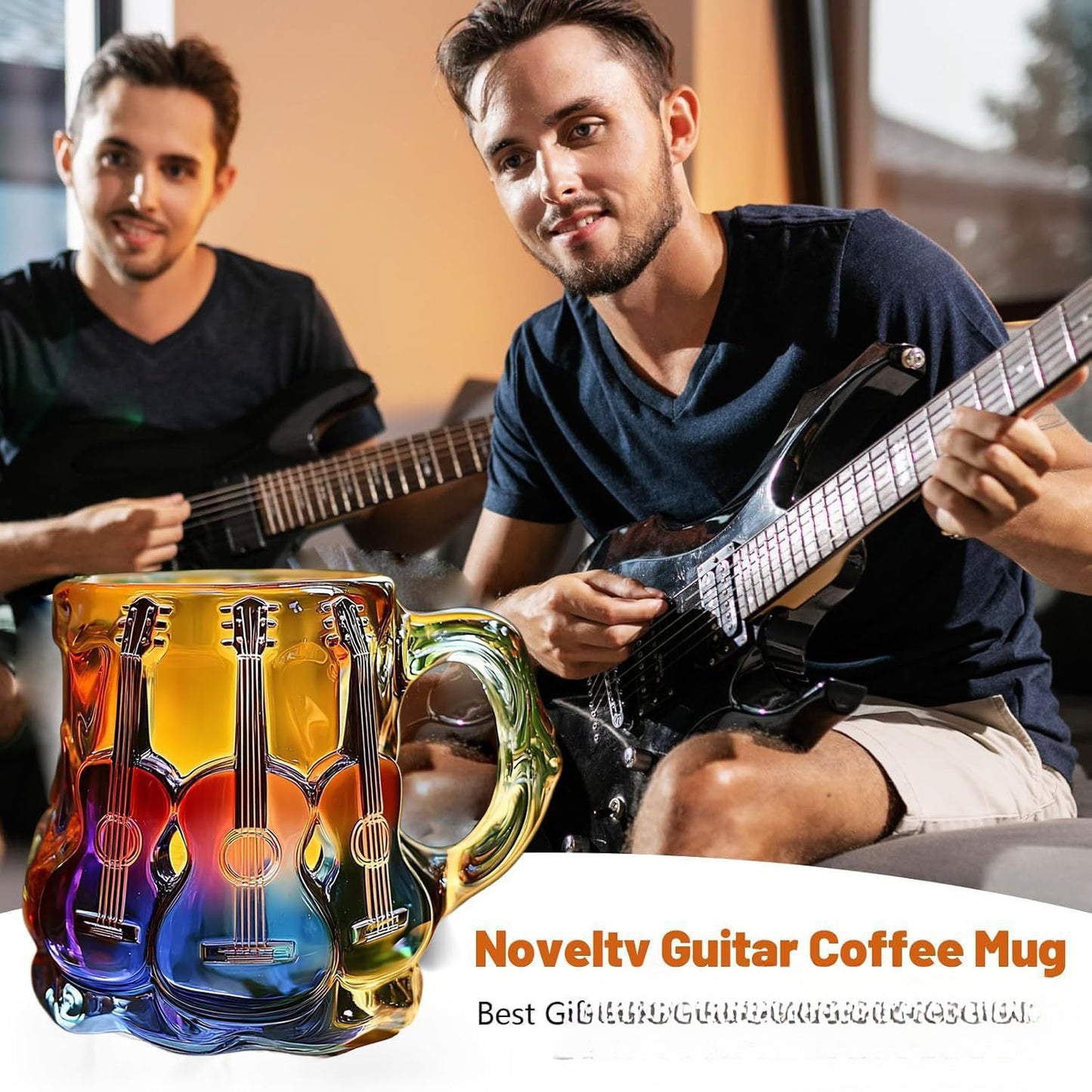 🎸【Kupte jeden, druhý dostanete zdarma】3D malovaný hrnek na kávu s motivem kytary
