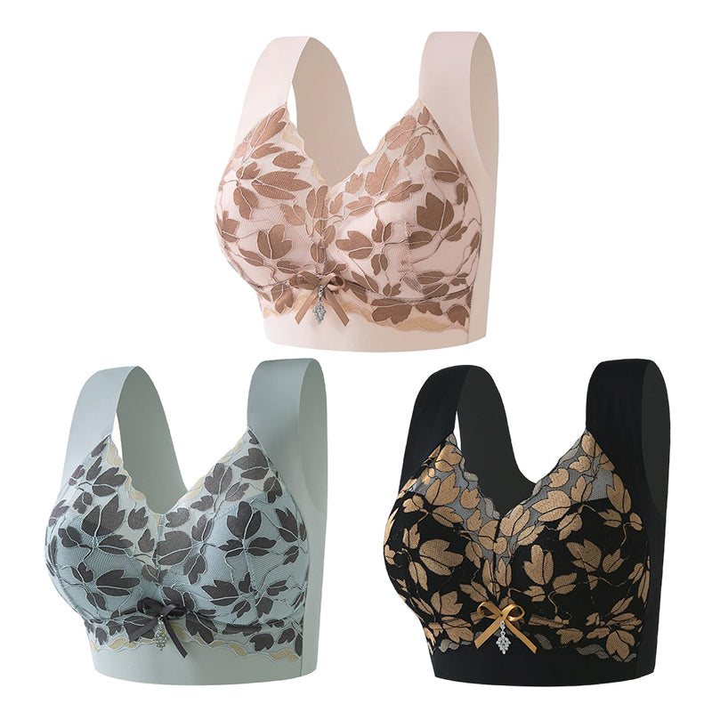🎁💖【3 stavke】【M-4XL】Čipkasti grudnjak velike veličine bez čeličnog prstena, luksuzna prekrasna leđa, seksi, prozračan i bešavni grudnjak 【40~100kg】
