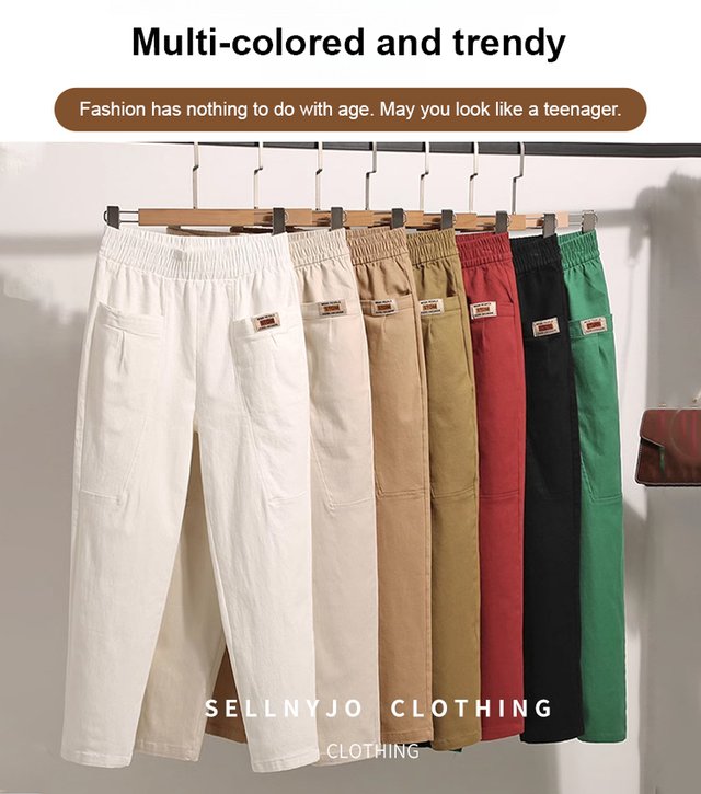 👖🔥🔥【M-6XL】Nové elastické a všestranné dámské kalhoty pro volný čas ve velkých velikostech, vyrobené z čisté bavlny 3905194