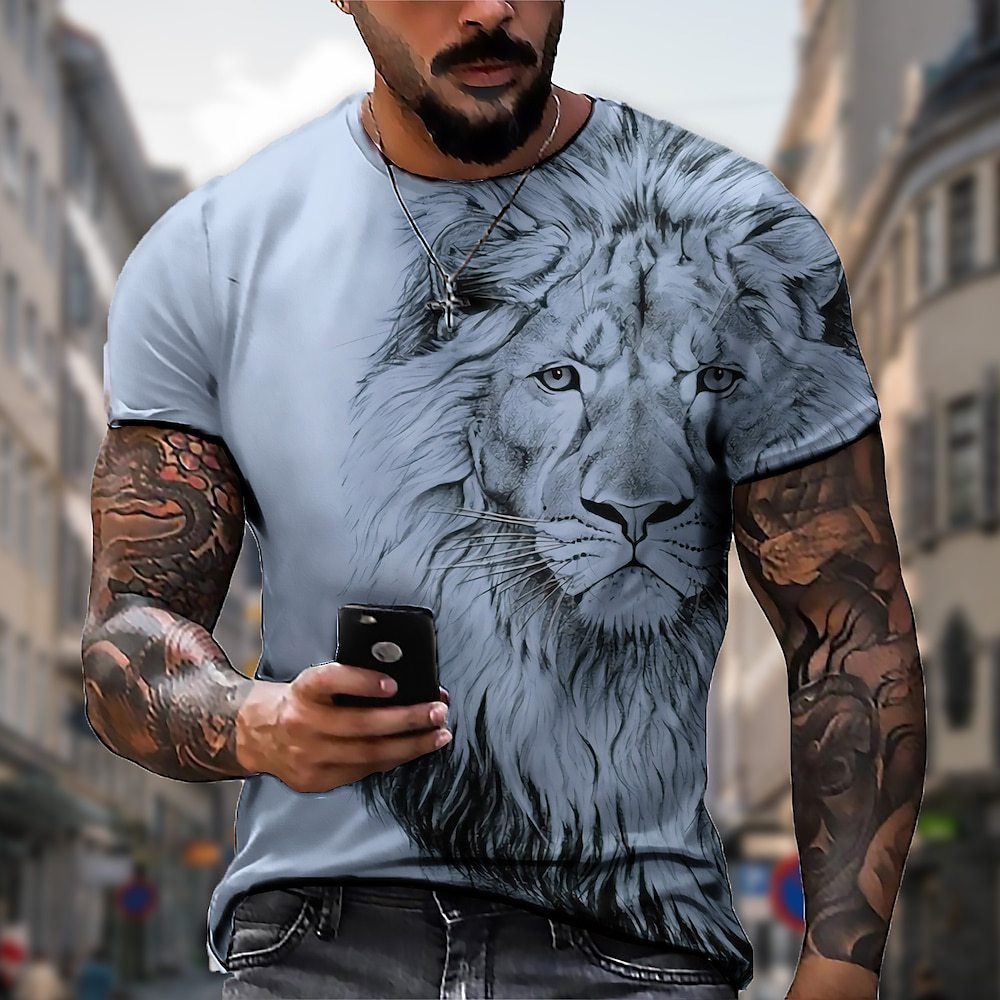 【S-5XL】🌞Muška majica s 3D printanim lavom u velikim veličinama