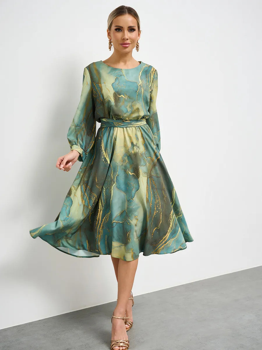 👗【Jarní víla】elegantní zelené šaty s dlouhými rukávy a sukní-3925247