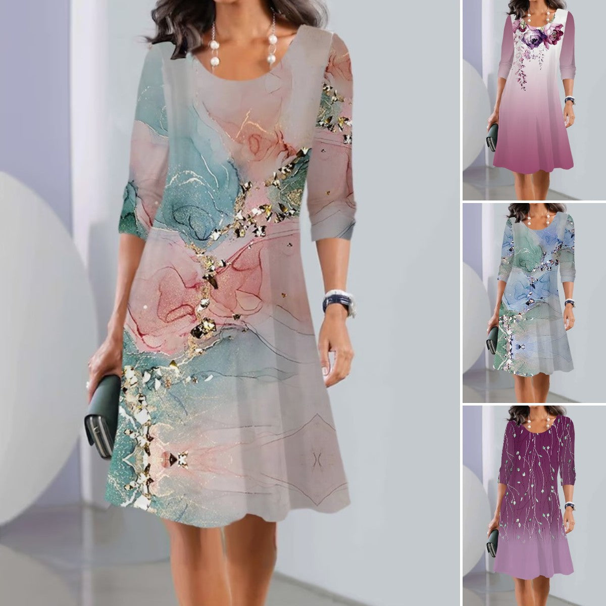 【S-3XL】🍂🍂Nova jesenska midi haljina s dugim rukavima i okruglim izrezom-3931712