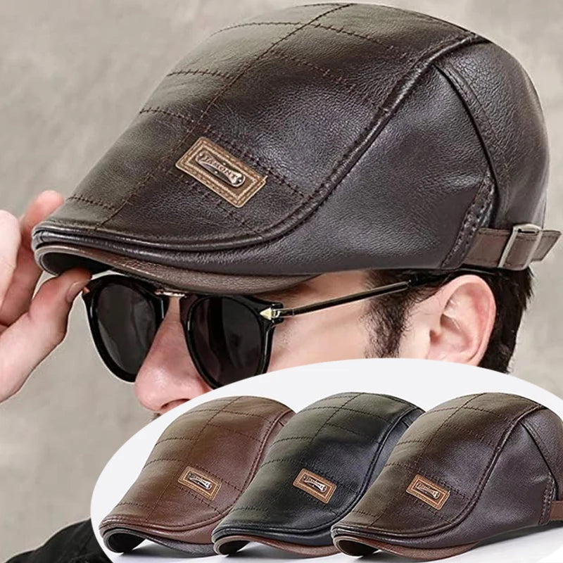 🧢🔥 Boina de cuero para hombre 3 en 1 – Elegante, resistente al agua y al viento, con interior térmico