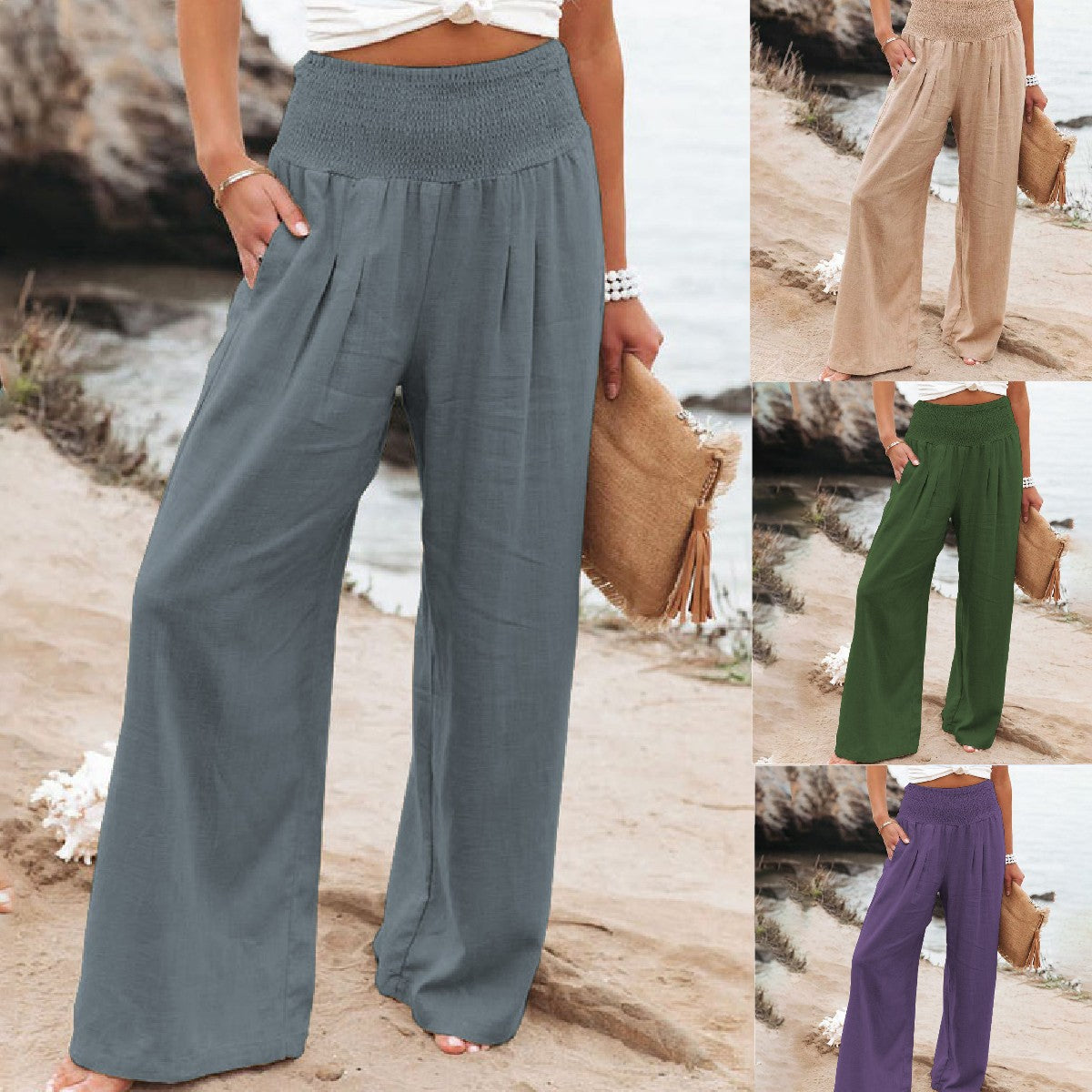 🔥🔥【S-3xl】Pantaloni largi casual pentru femei, din bumbac și in, de vară, 3905256