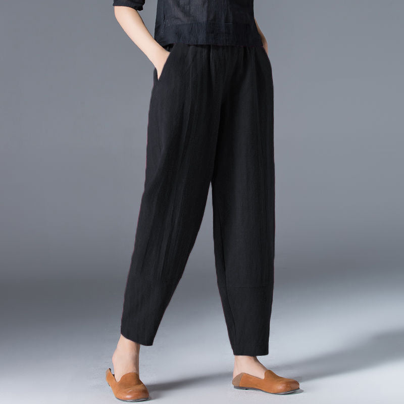【Reducere 45%】Pantaloni casual pentru femei din bumbac și in cu talie elastică pentru primăvara și vara 2025