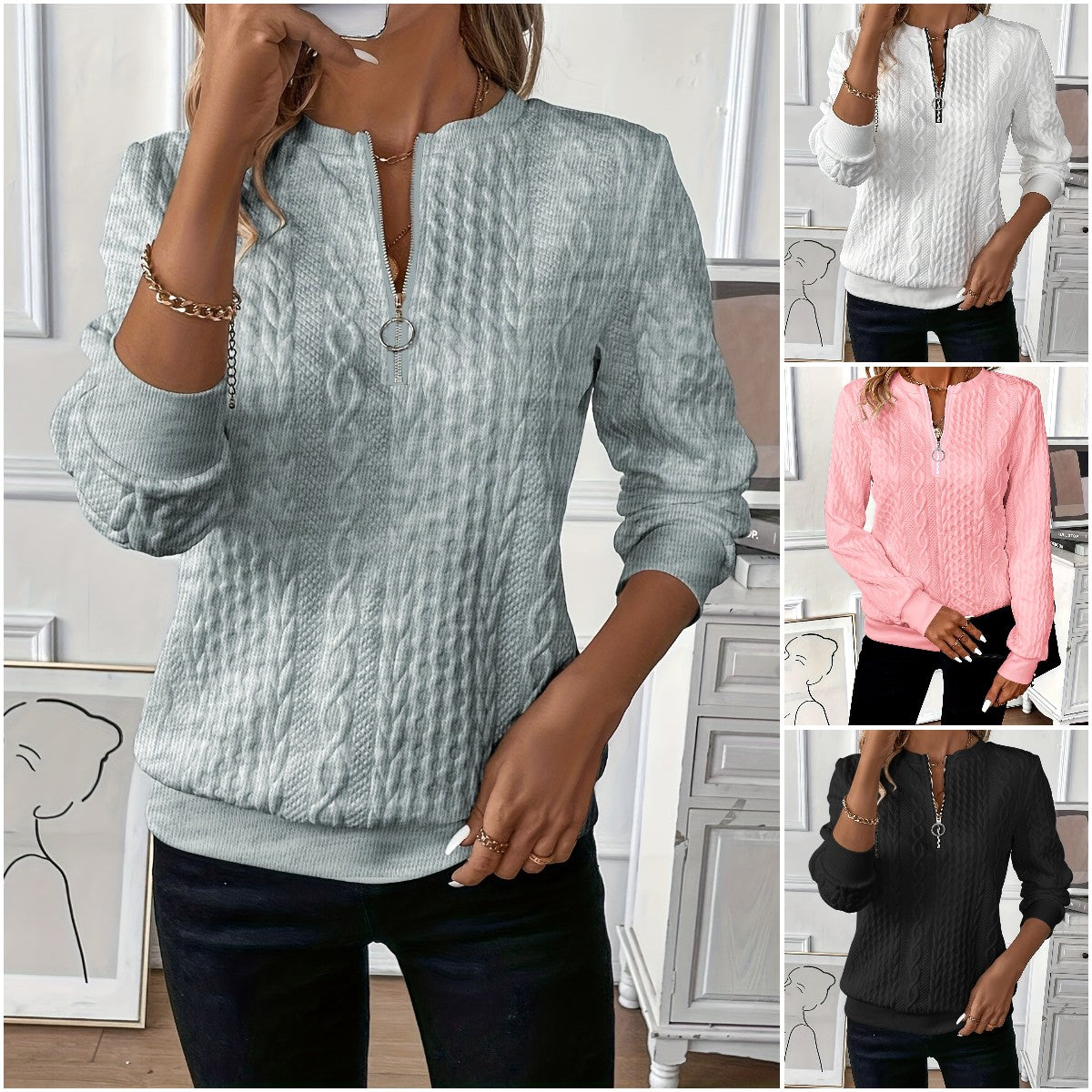 🔥【Kup 1, dostaneš 1 zdarma】🎀🎀【V obchodě se prodávalo velmi levně】🌸🌸🌸2025 Ležérní prošívaná mikina na zip pro evropské a americké ženy.