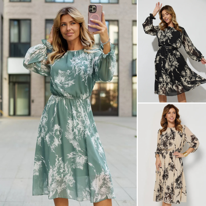 🌸💥【S-5XL】2025 Ženska nova elegantna šifonska haljina s tintom -- Tkanina je mekana, udobna i prozračna