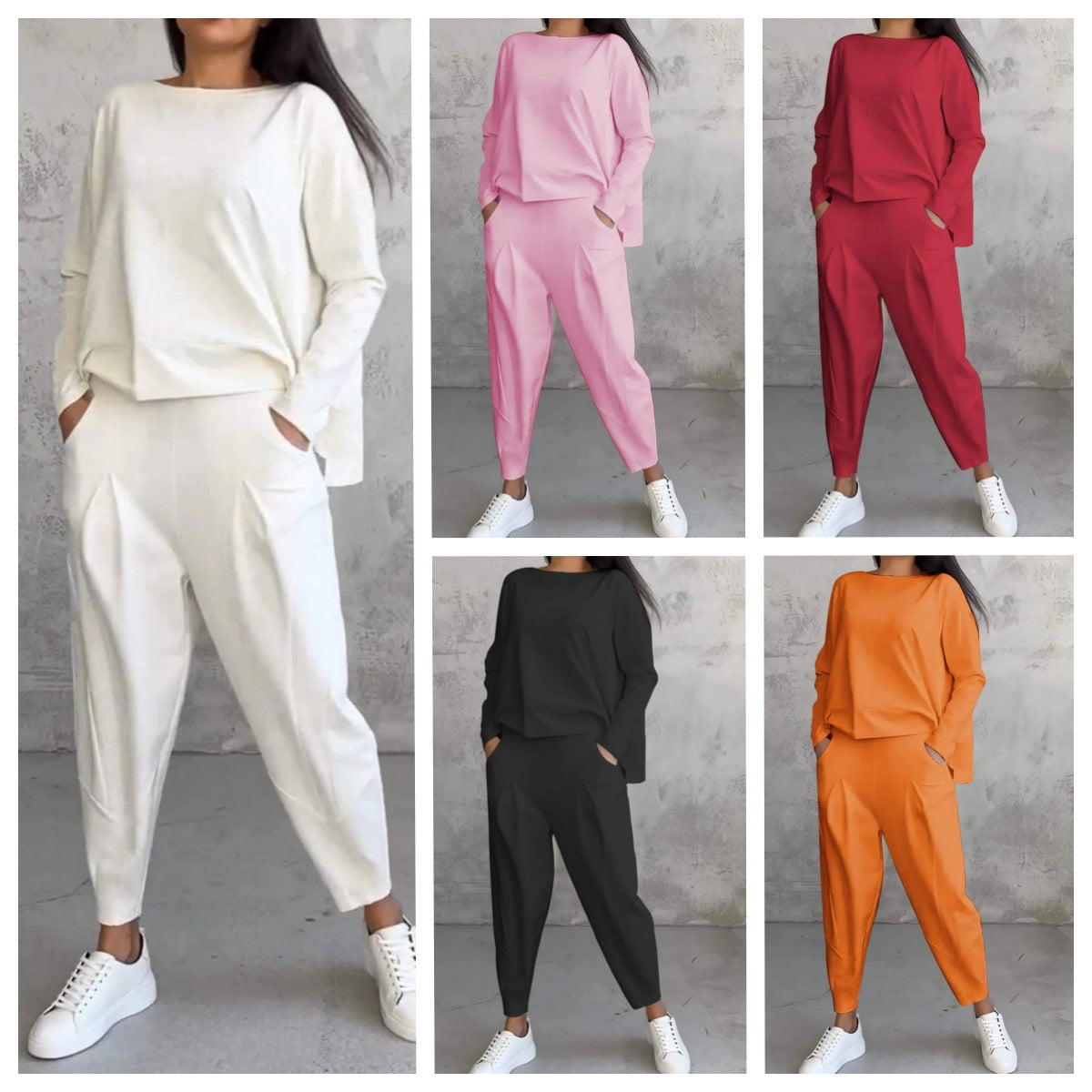 💥Vremenska promocija 50%💖 Set s dugim rukavima, majica s okruglim izrezom i dugačke hlače-3873642