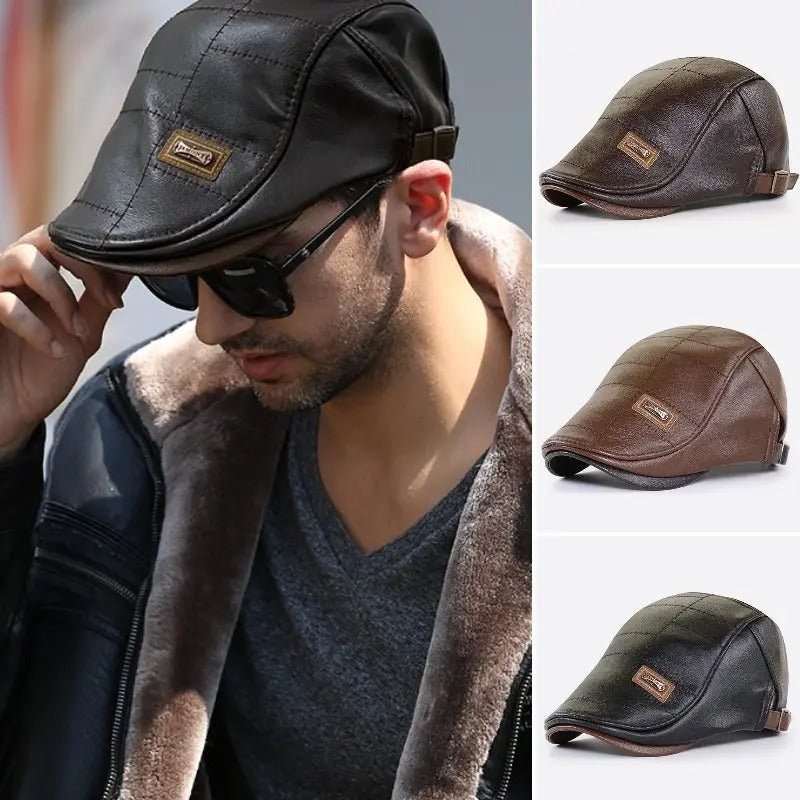 🧢🔥 Boina de cuero para hombre 3 en 1 – Elegante, resistente al agua y al viento, con interior térmico