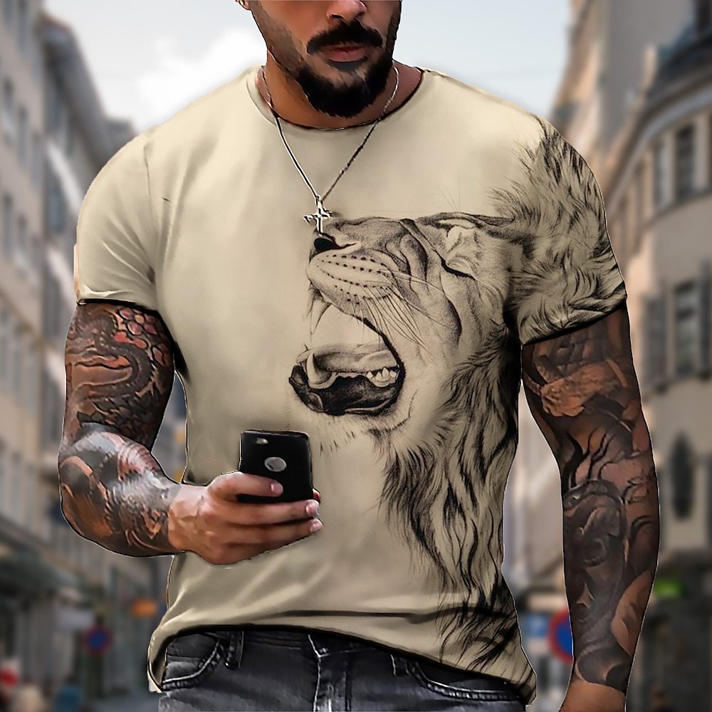 【S-5XL】🌞Muška majica s 3D printanim lavom u velikim veličinama