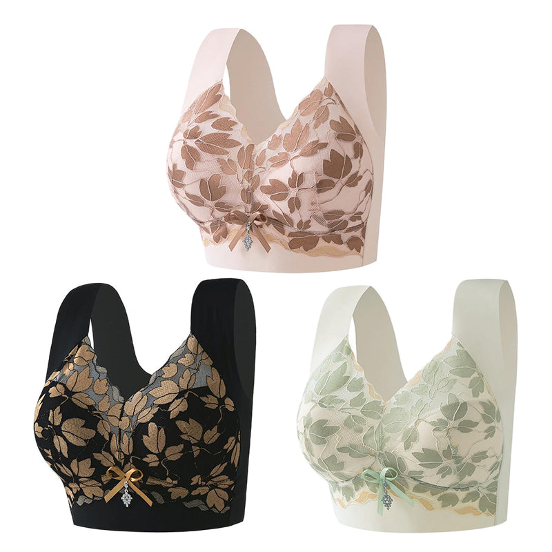 🎁💖【3 stavke】【M-4XL】Čipkasti grudnjak velike veličine bez čeličnog prstena, luksuzna prekrasna leđa, seksi, prozračan i bešavni grudnjak 【40~100kg】
