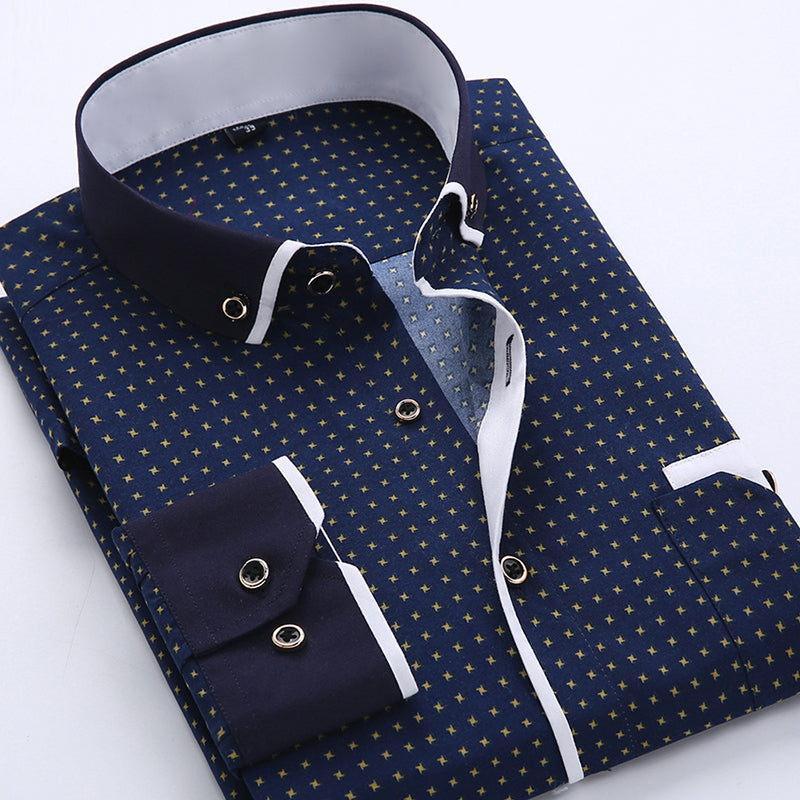 👔【45% sleva】Neformální pánská košile s dlouhým rukávem-3930366