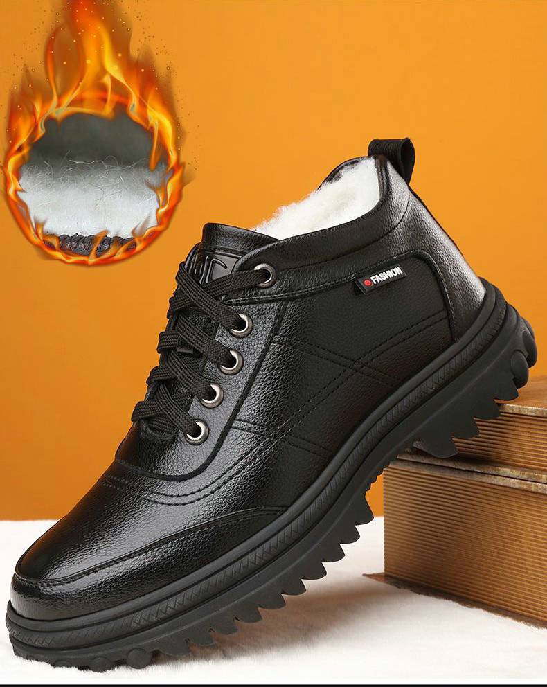 【39-44】 Zapatos de cuero de suela gruesa, cálidos y esponjosos, engrosados de invierno para hombres