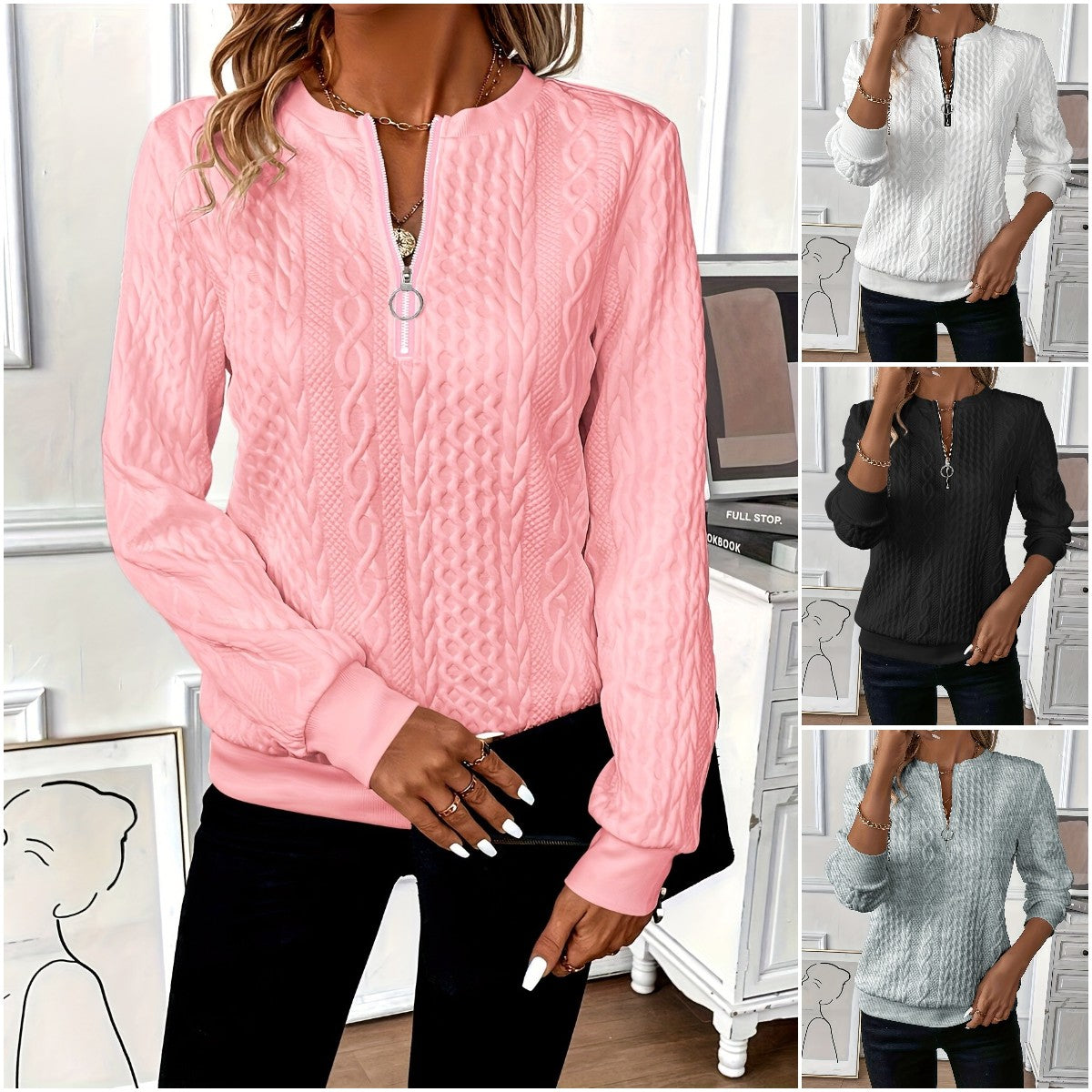 🔥【Kup 1, dostaneš 1 zdarma】🎀🎀【V obchodě se prodávalo velmi levně】🌸🌸🌸2025 Ležérní prošívaná mikina na zip pro evropské a americké ženy.