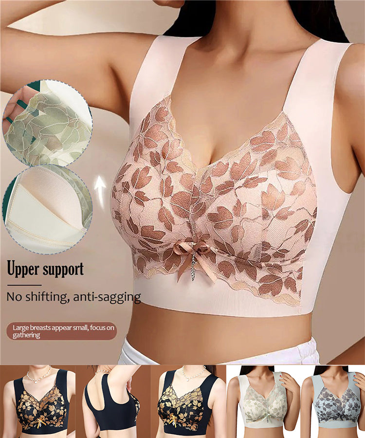 🎁💖【3 stavke】【M-4XL】Čipkasti grudnjak velike veličine bez čeličnog prstena, luksuzna prekrasna leđa, seksi, prozračan i bešavni grudnjak 【40~100kg】