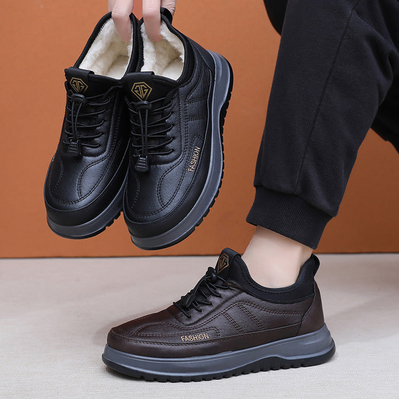 ⛄🔥【39-45】2025 Χειμερινά νέα ανδρικά casual αθλητικά παπούτσια Γνήσιο δέρμα αδιάβροχα φανελένια παπούτσια με μαλακή σόλα