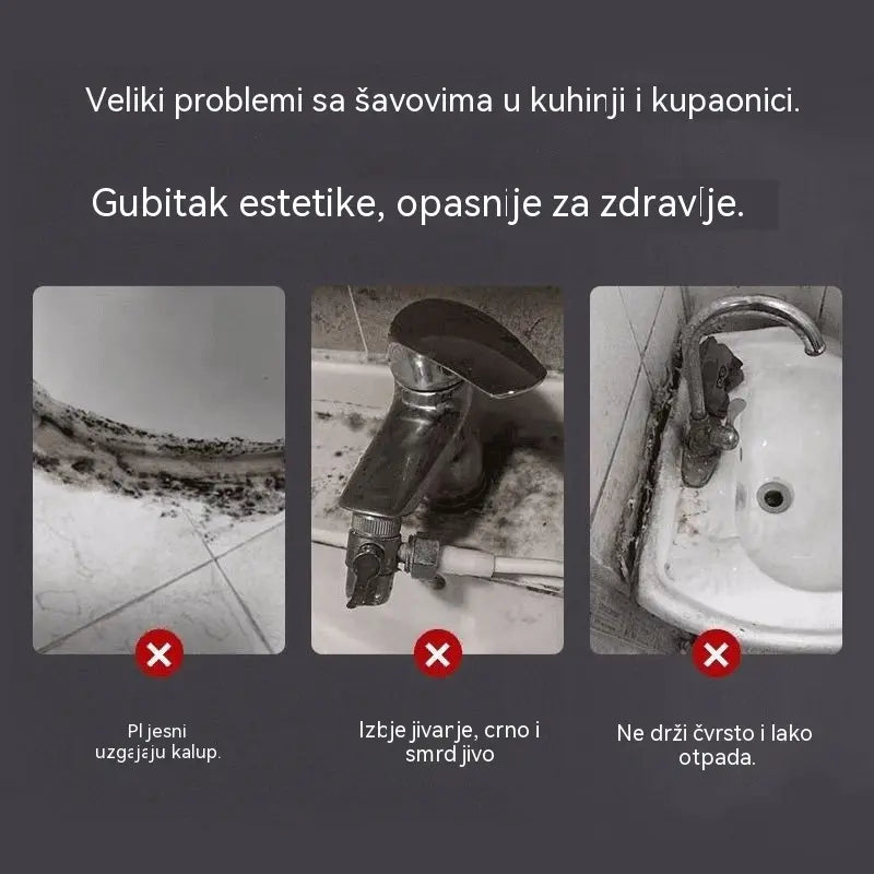 🛁 Vodootporno bijelo keramičko brtvilo protiv plijesni, punilo za spojeve plastike i čelika od blata za brtvljenje rubova sudopera u kuhinji, kupaonici i WC-u.