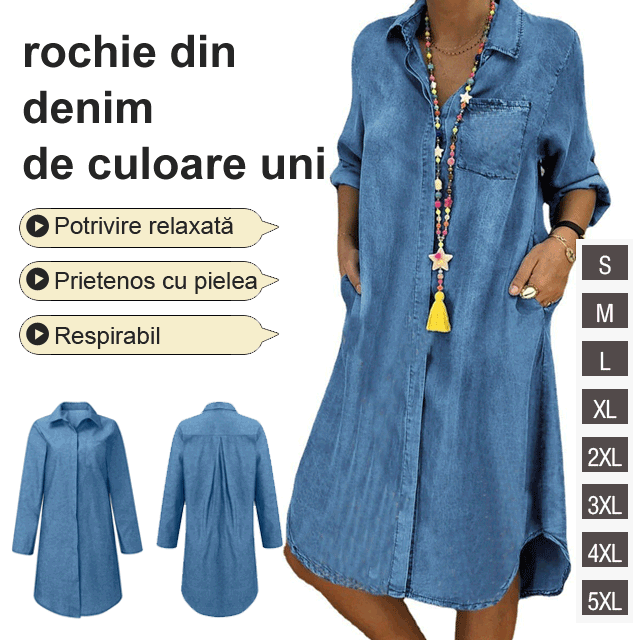 🔥👗 Dámské džínové šaty větší velikosti 2025 Jednobarevné neformální šaty 3920896