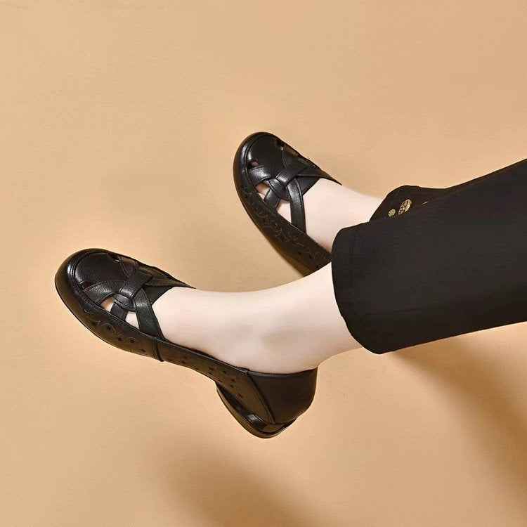 🔥Oferta especial💞【35-40】2025 Sandalias de mujer nuevas con punta redonda, piel auténtica, tacón bajo