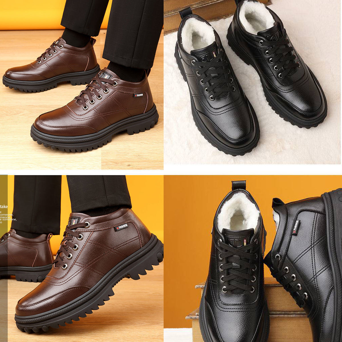 【39-44】 Zapatos de cuero de suela gruesa, cálidos y esponjosos, engrosados de invierno para hombres