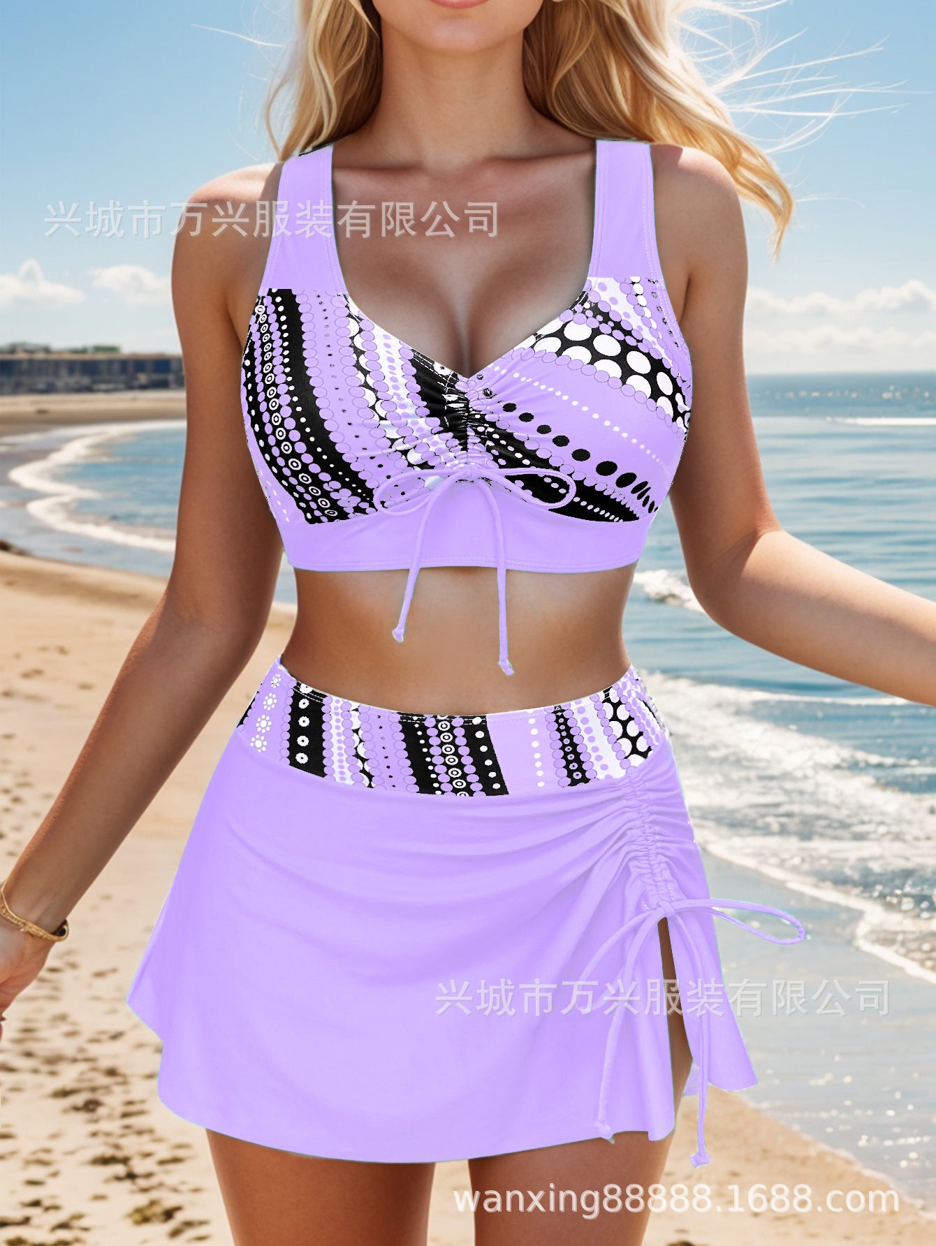 🩱👙【S-2XL】Costum de baie din două piese, confortabil, cu imprimeu și funde