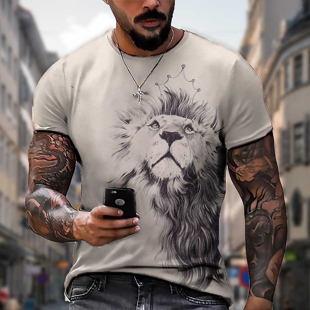 【S-5XL】🌞Muška majica s 3D printanim lavom u velikim veličinama