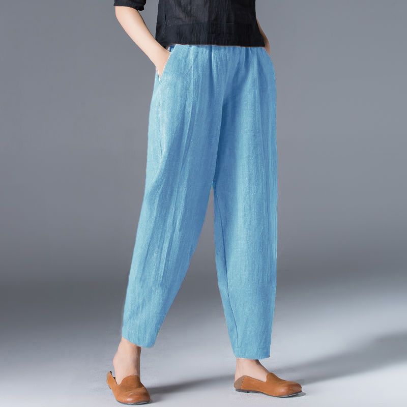 【Reducere 45%】Pantaloni casual pentru femei din bumbac și in cu talie elastică pentru primăvara și vara 2025