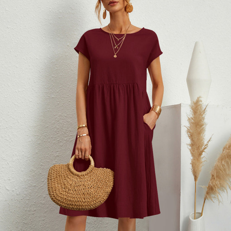 💕🔥👗【S-5XL】2025 Ženska pamučna lanena haljina s okruglim izrezom širokog kroja