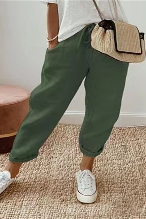 【S-3XL】Pantaloni casual pentru femei din bumbac și in, opțiuni multicolore - 3946774