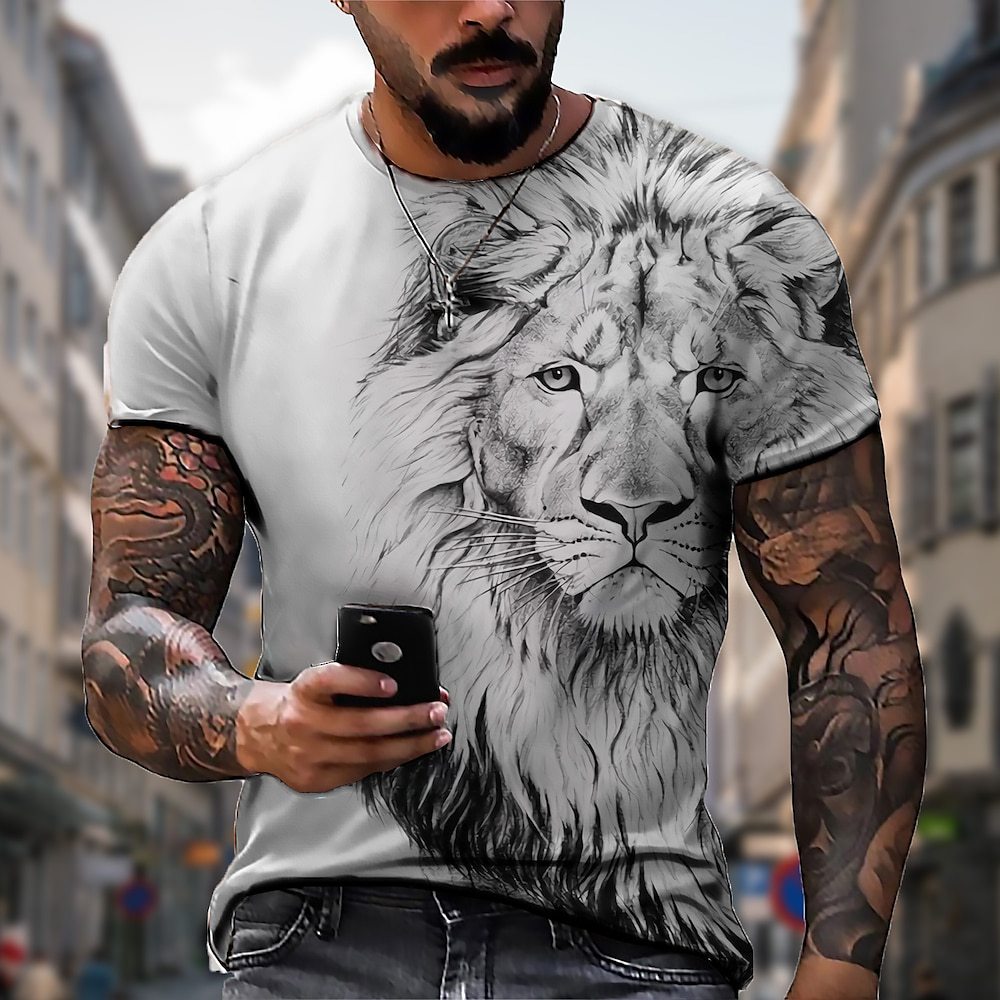 【S-5XL】🌞Muška majica s 3D printanim lavom u velikim veličinama