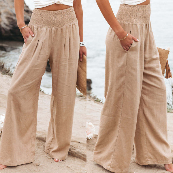 🔥🔥【S-3xl】Pantaloni largi casual pentru femei, din bumbac și in, de vară, 3905256