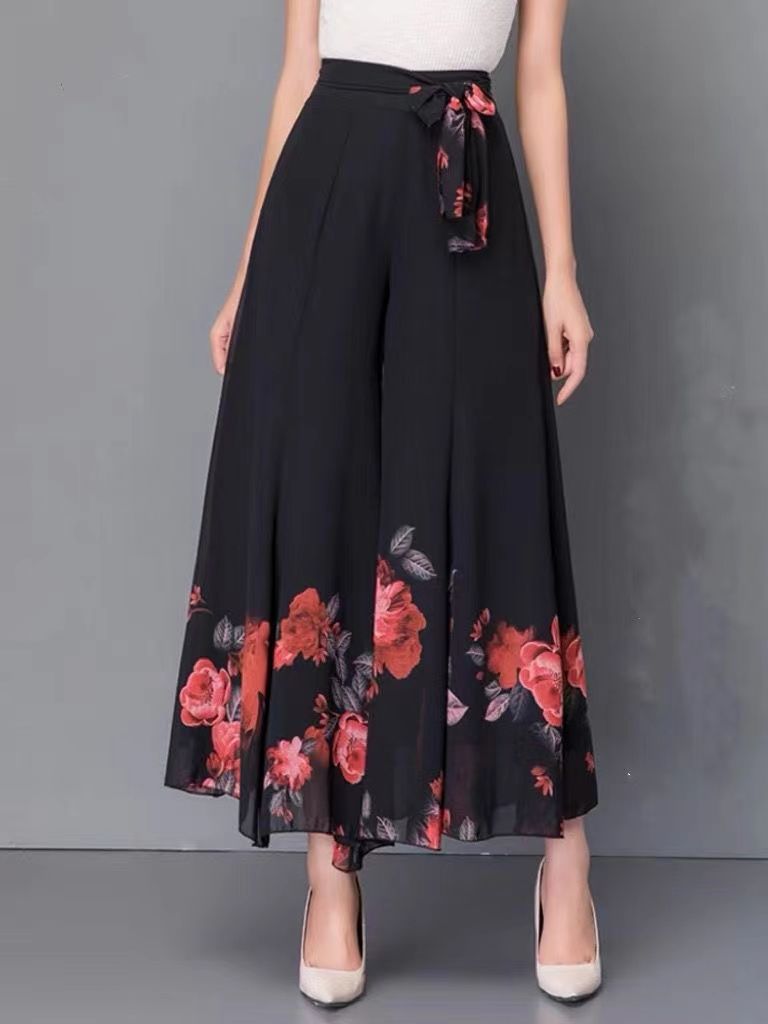 Popularne szyfonowe spodnie z wysokim stanem, plus size, z dziewięciopunktowymi nogawkami, na lato 2025