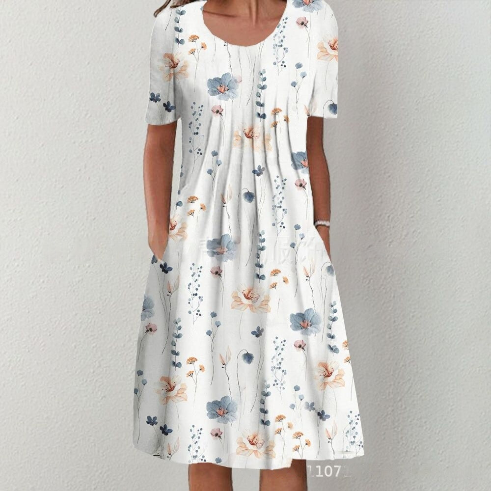 👗🎁 Módní potištěné šaty s kulatým výstřihem pro rok 2025 3904285