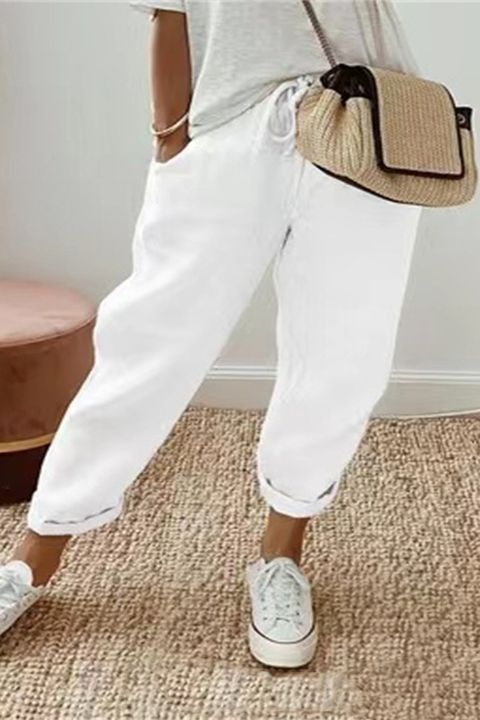 【S-3XL】Pantaloni casual pentru femei din bumbac și in, opțiuni multicolore - 3946774