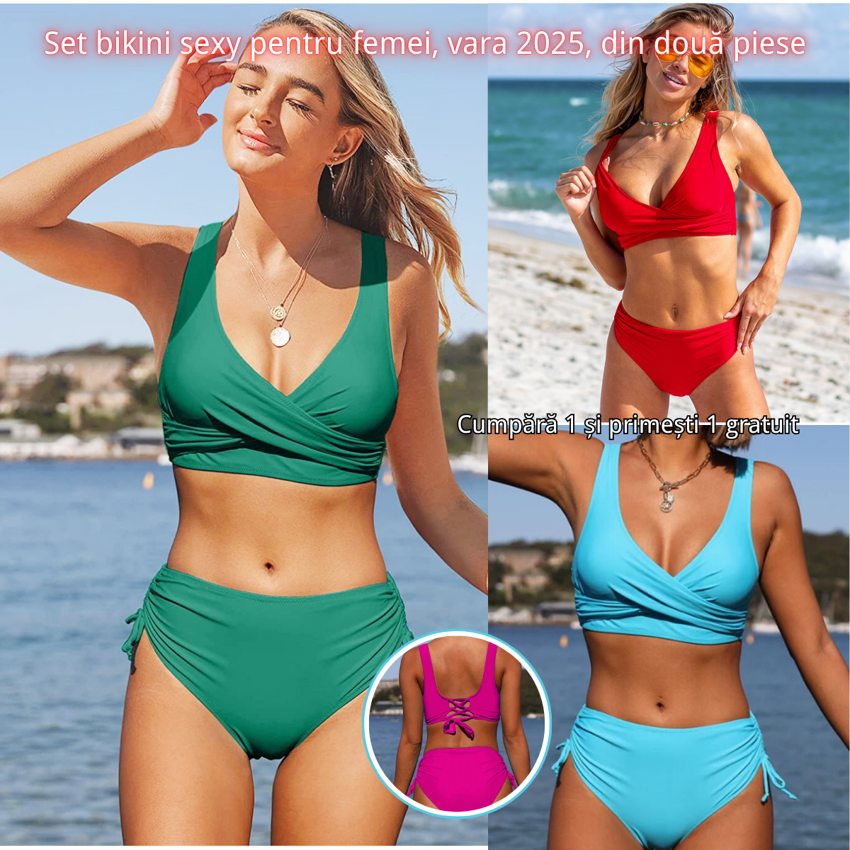 🏖️👙【Vânzare de vară】🌴【S-3XL】Costum de baie bikini pentru femei, stil nou, vara 2025, culoare uni, confortabil, respirabil, cu uscare rapidă.