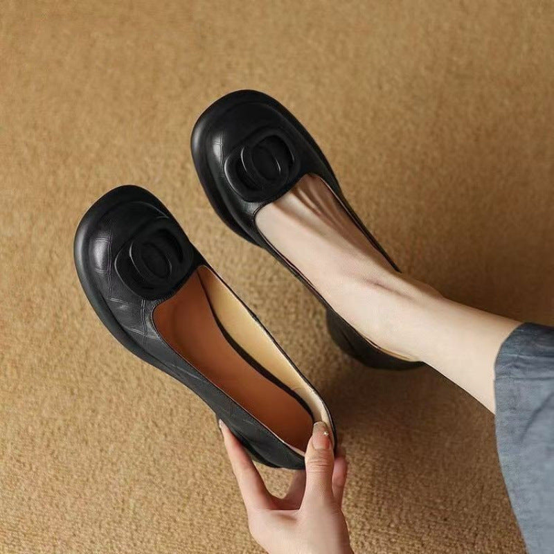 👠【35-40】2025 nové 4CM všestranné módní boty z měkké kůže s retro tlustým podpatkem a kulatou špičkou 3910601