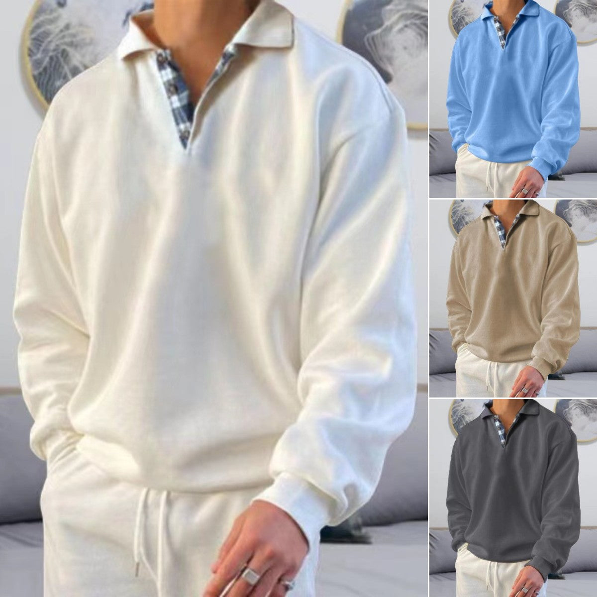 ✨👚【M-3XL】Cel mai la modă tricou polo cu mânecă lungă pentru bărbați 3906362