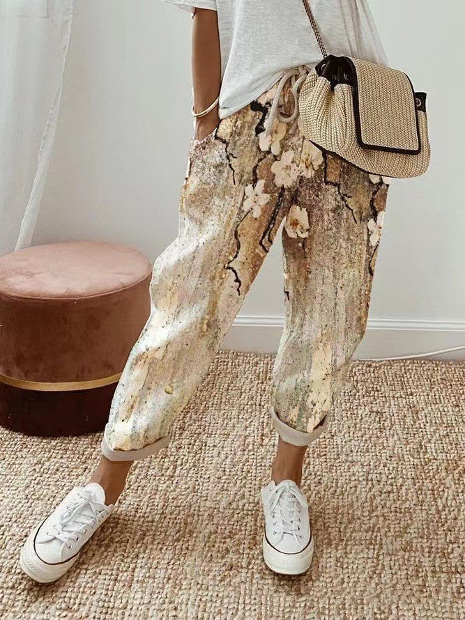 Damskie spodnie na co dzień z bawełny i lnu, opcjonalnie wielokolorowe