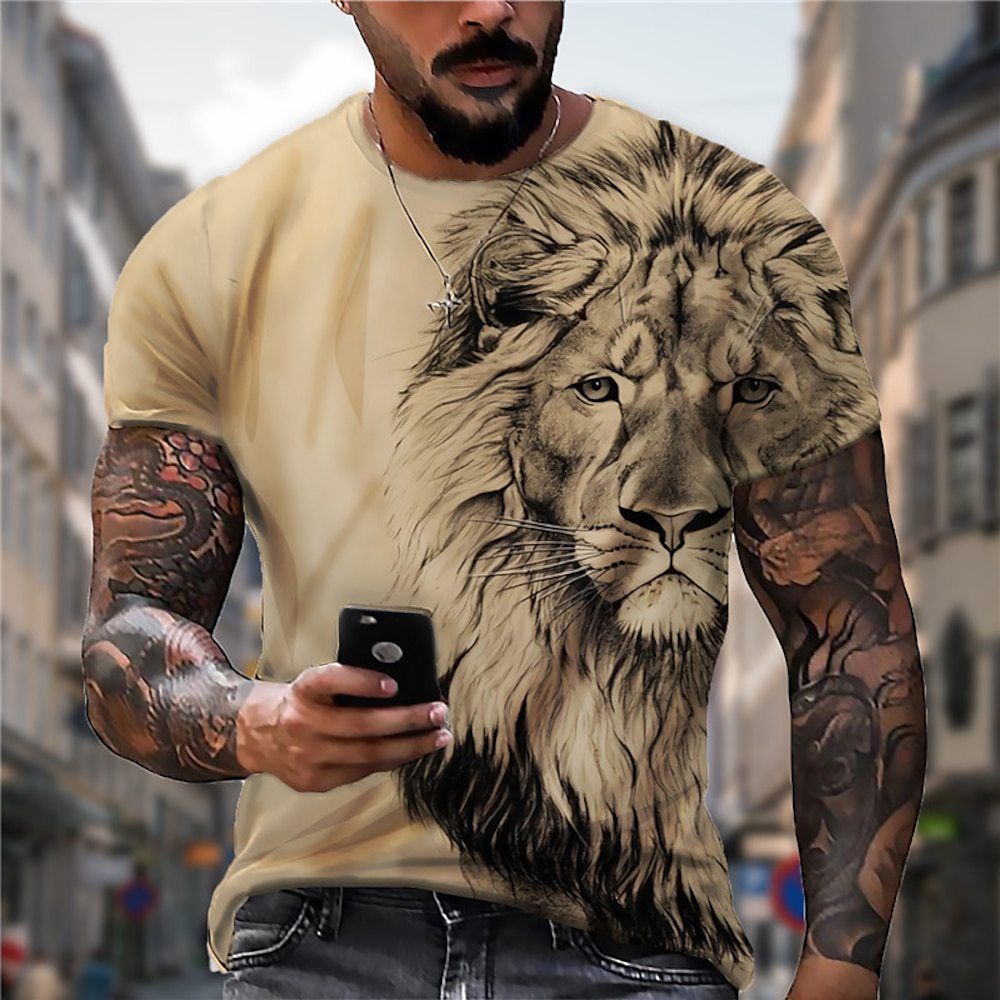 【S-5XL】🌞Muška majica s 3D printanim lavom u velikim veličinama