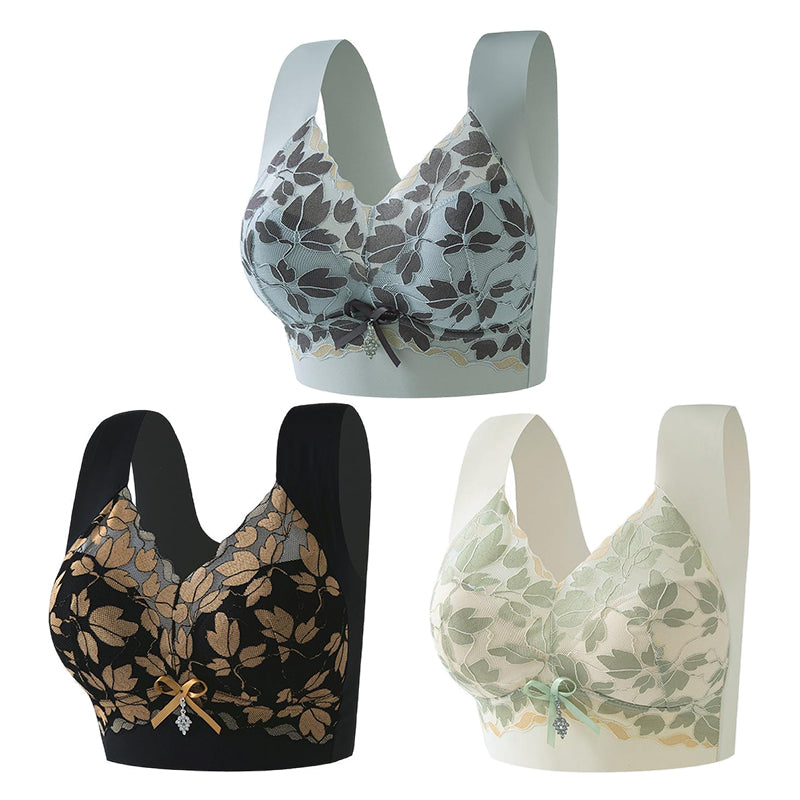 🎁💖【3 stavke】【M-4XL】Čipkasti grudnjak velike veličine bez čeličnog prstena, luksuzna prekrasna leđa, seksi, prozračan i bešavni grudnjak 【40~100kg】