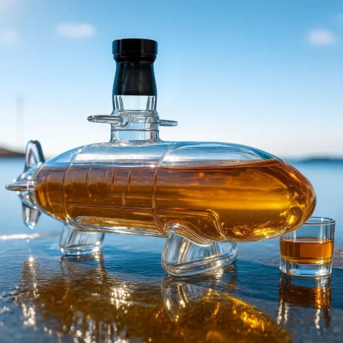 🚢 Sada whisky lahviček se zábavnými motivy | Lahvičky whisky Submarine | Originální dárky a stylová dekorace do baru